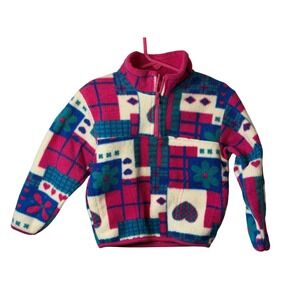VTG Alpine Ridge Fleece Pullover Pink Blue Plaid Heart‎ Flower Abstract 2T Girls